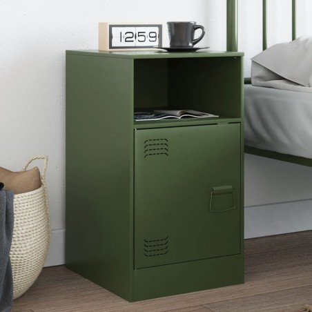 Table de chevet vert olive 34,5x39x62 cm acier 