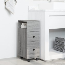 Meuble étroit de salle de bain à roulettes sonoma gris 