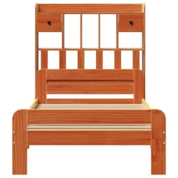 Lit bibliothèque sans matelas cire marron 75x190 cm pin massif 
