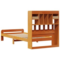 Lit bibliothèque sans matelas cire marron 75x190 cm pin massif 