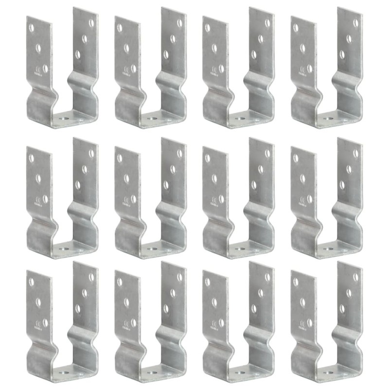 Piquets de clôture 12 pcs Argenté 7x6x15 cm Acier galvanisé Piquets de clôture 12 pcs Argenté 7x6x15 cm Acier galvanisé
