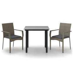 Ensemble à manger jardin 3pcs avec coussins noir et gris 