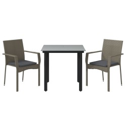 Ensemble à manger jardin 3pcs avec coussins noir et gris 