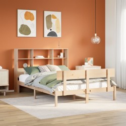Lit bibliothèque sans matelas 120x190 cm bois de pin massif 