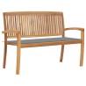 Banc de jardin empilable et coussin 128,5cm Bois de teck massif 
