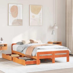 Cadre de lit sans matelas cire marron 120x190cm bois pin massif 