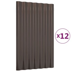 Panneaux de toit 12 pcs Acier enduit de poudre Marron 60x36 cm 