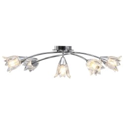Plafonnier et abat-jour verre transparent 5 ampoules E14 Tulipe 