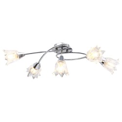 Plafonnier et abat-jour verre transparent 5 ampoules E14 Tulipe 