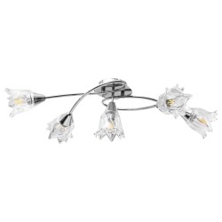 Plafonnier et abat-jour verre transparent 5 ampoules E14 Tulipe 