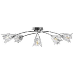 Plafonnier et abat-jour verre transparent 5 ampoules E14 Tulipe 