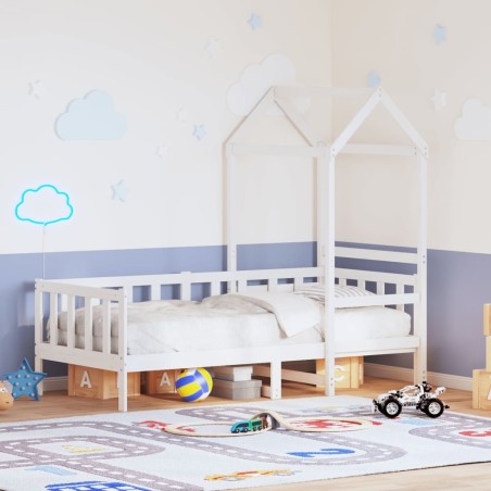 Lit de jour avec toit sans matelas blanc 90x200 cm bois massif 