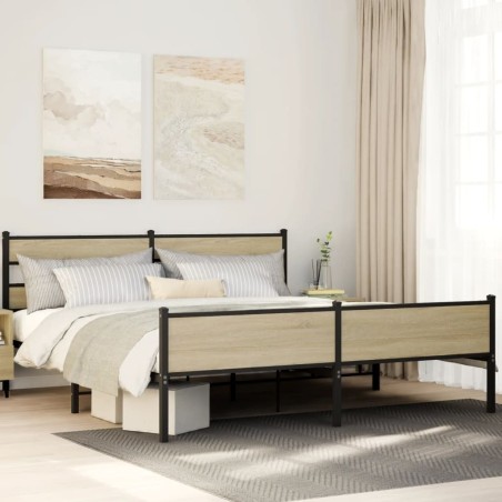 Cadre de lit en métal sans matelas chêne sonoma 193x203 cm 
