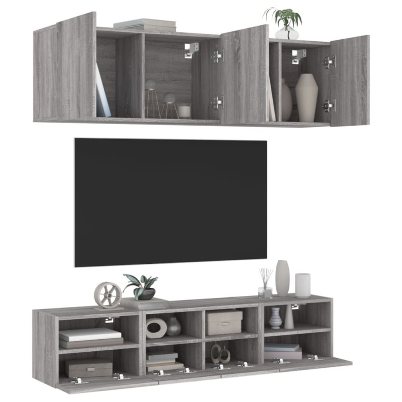 Unités murales TV 5 pcs sonoma gris bois d'ingénierie 