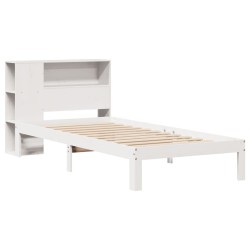 Lit bibliothèque sans matelas blanc 100x200 cm bois pin massif 
