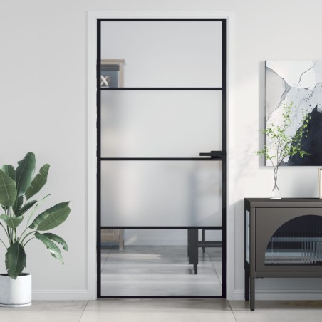 Porte intérieure mince noir 93x201,5 cm verre trempé aluminium 