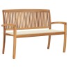Banc de jardin empilable et coussin 128,5cm Bois de teck massif 