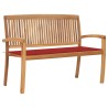 Banc de jardin empilable et coussin 128,5cm Bois de teck massif 