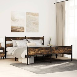 Cadre de lit en métal sans matelas chêne fumé 193x203 cm 