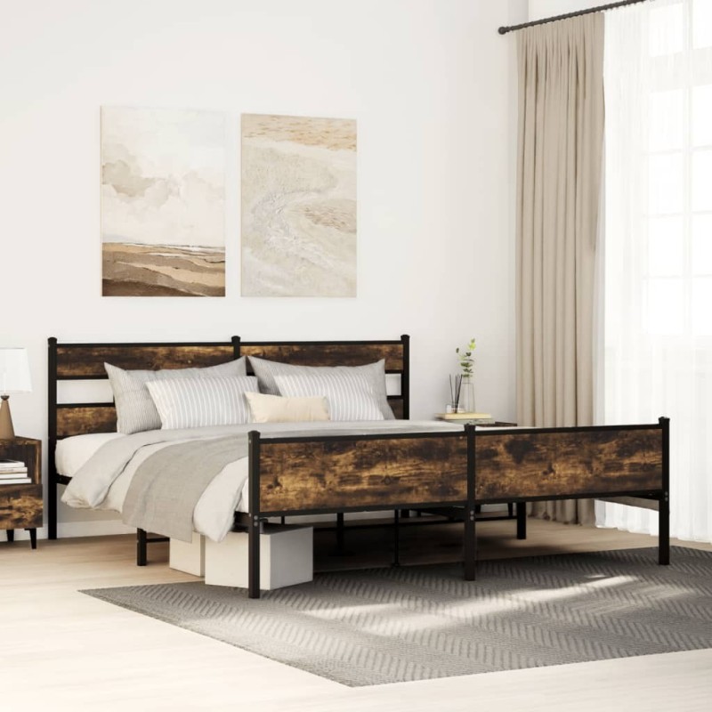 Cadre de lit en métal sans matelas chêne fumé 193x203 cm 