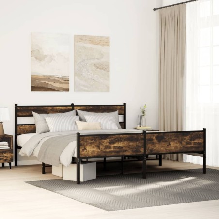 Cadre de lit en métal sans matelas chêne fumé 193x203 cm 