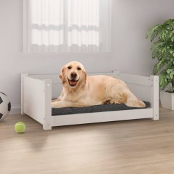Lit pour chien Blanc 75,5x55,5x28 cm Bois de pin solide 
