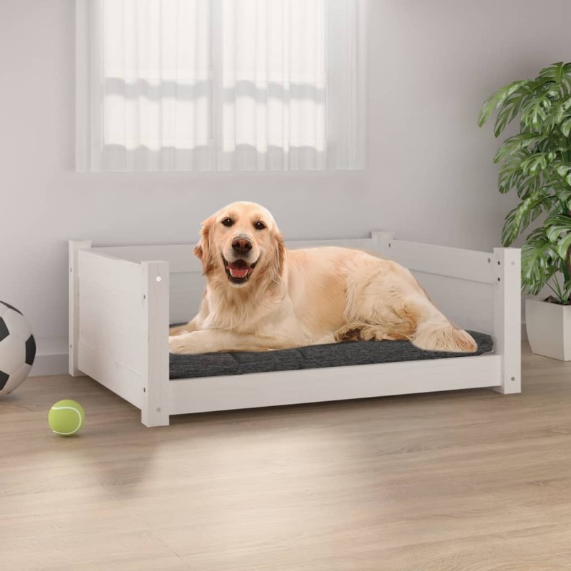 Lit pour chien Blanc 75,5x55,5x28 cm Bois de pin solide Lit pour chien Blanc 75,5x55,5x28 cm Bois de pin solide