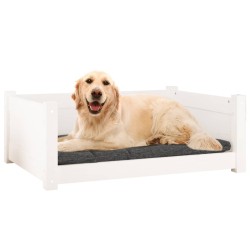Lit pour chien Blanc 75,5x55,5x28 cm Bois de pin solide 