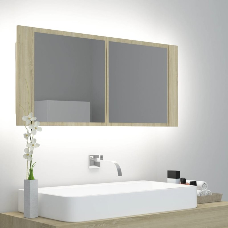 Armoire à miroir à LED de bain Chêne sonoma 100x12x45 Acrylique 