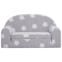 Canapé-lit enfant 2 places gris clair étoiles peluche douce 