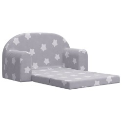 Canapé-lit enfant 2 places gris clair étoiles peluche douce 