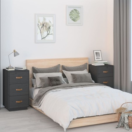  Tables de chevet 2 pcs Gris 40x40x75 cm Bois de pin massif 