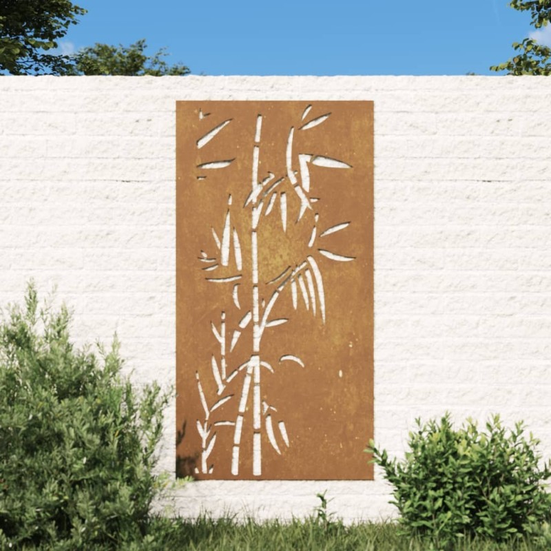Décoration murale jardin 105x55 cm acier corten design bambou 