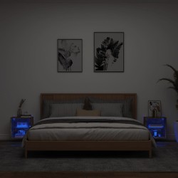Tables de chevet murales avec lumières LED 2 pcs chêne fumé 