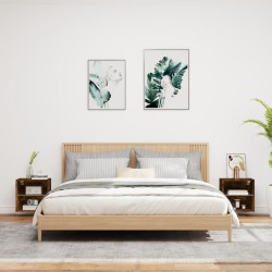Tables de chevet murales avec lumières LED 2 pcs chêne fumé 