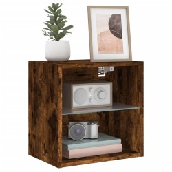 Tables de chevet murales avec lumières LED 2 pcs chêne fumé 