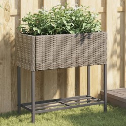 Jardinière avec étagère gris résine tressée 