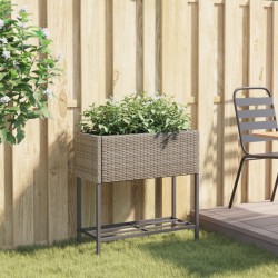 Jardinière avec étagère gris résine tressée 