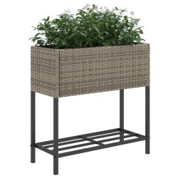 Jardinière avec étagère gris résine tressée 