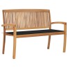 Banc de jardin empilable et coussin 128,5cm Bois de teck massif 