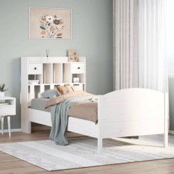 Lit bibliothèque sans matelas blanc 75x190cm bois de pin massif 