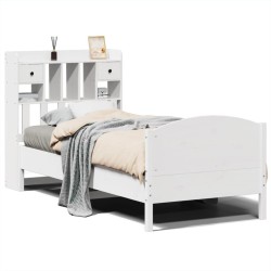 Lit bibliothèque sans matelas blanc 75x190cm bois de pin massif 