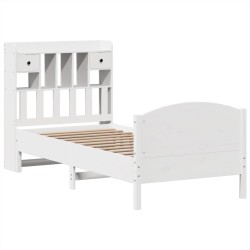 Lit bibliothèque sans matelas blanc 75x190cm bois de pin massif 
