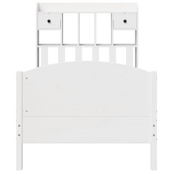 Lit bibliothèque sans matelas blanc 75x190cm bois de pin massif 