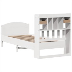 Lit bibliothèque sans matelas blanc 75x190cm bois de pin massif 