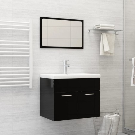 Ensemble de meubles de salle de bain Noir brillant Aggloméré 