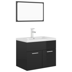 Ensemble de meubles de salle de bain Noir brillant Aggloméré 