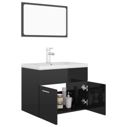 Ensemble de meubles de salle de bain Noir brillant Aggloméré 