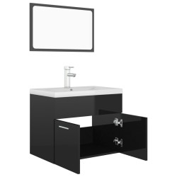 Ensemble de meubles de salle de bain Noir brillant Aggloméré 