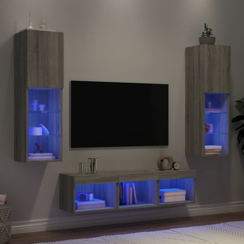 Unités murales TV avec LED 5 pcs gris sonoma bois d'ingénierie 